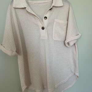 Cream Knit Button-Up Shirt